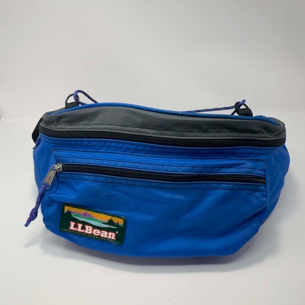 VTG LL Bean Waist Pack Blue Gray Purple Gorpcore Hiking Deluxe Medium Fanny Pack